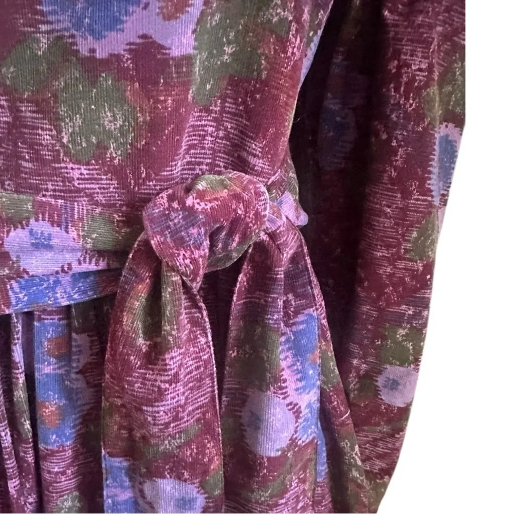 Vintage Laura Ashley Gorgeous Floral Long Sleeve Midi Dress w/ Belt & Pockets 10 - Picture 5 of 11